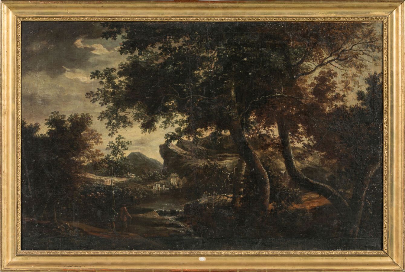 Null 18 世纪早期的佛兰德斯画派。"有泉水和行人的风景"。布面油画，66 x 103 厘米。 
小幅修复，润饰。
有画框。