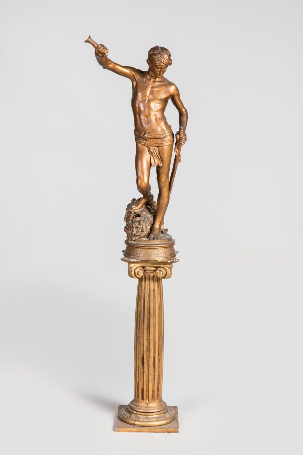 Null MERCIE Antonin d'après. "David". Sujet en bronze, fonte Barbedienne XXe. Pr&hellip;