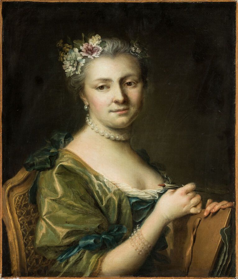 Null 十八世纪法国画派，NATTIER 的追随者。"拿着画板的名媛肖像"。布面油画，48 x 57 厘米。
重绘和修复。