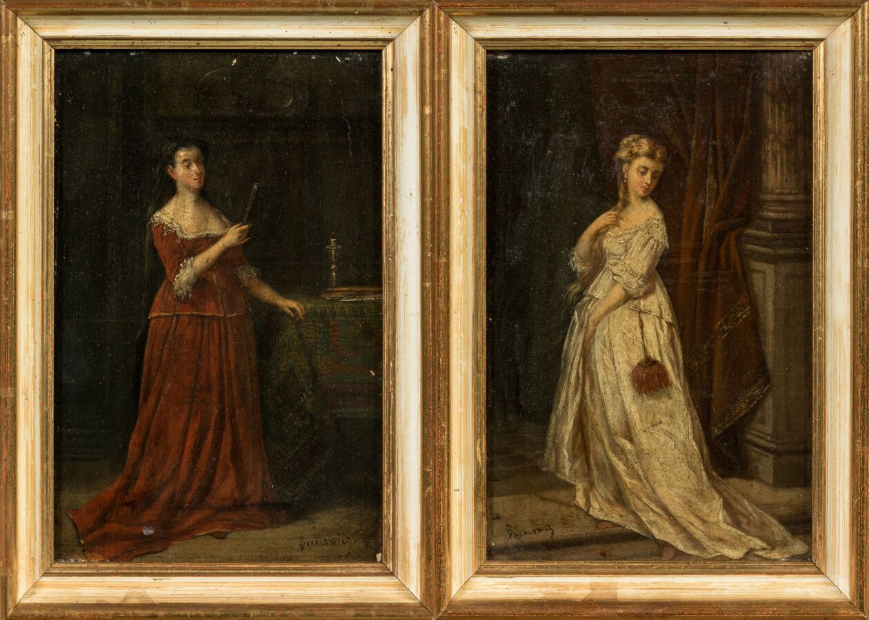 Null BAKALOWICZ Ladislaus (1833-1903). "Two elegant ladies". Pair of small oil p&hellip;