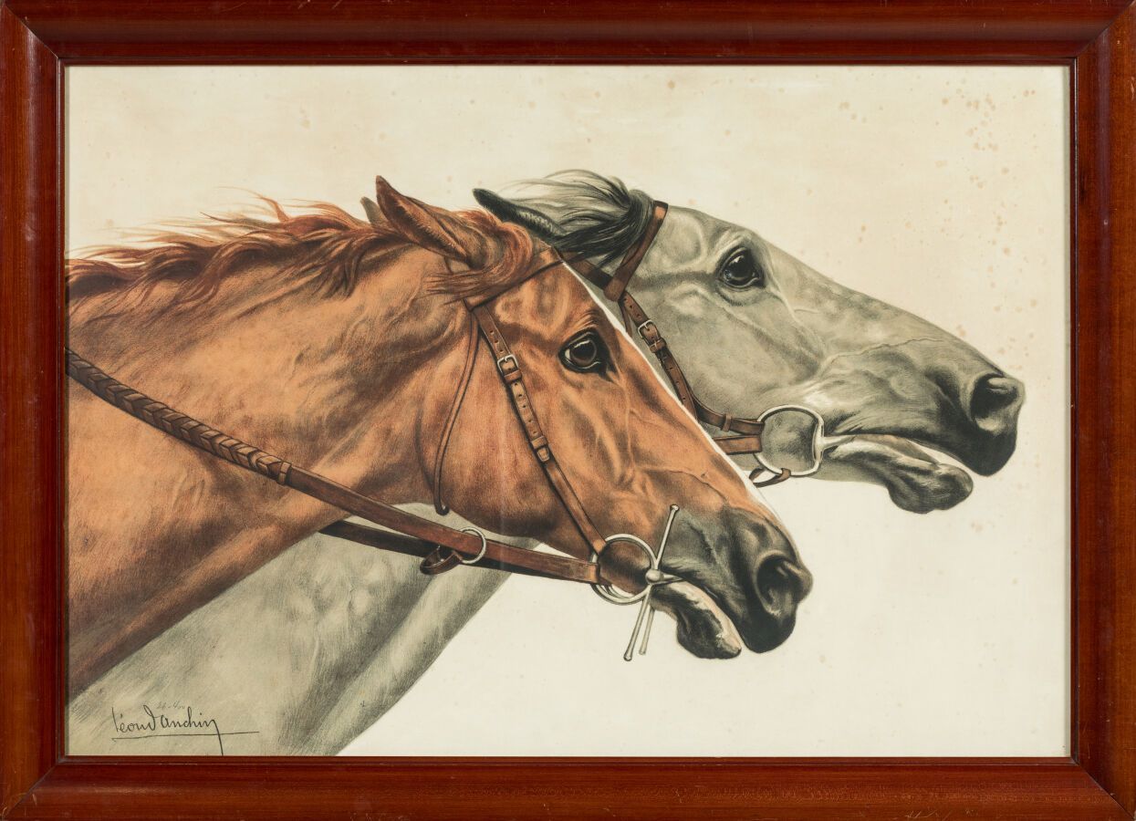 Null 丹钦-莱昂（1887-1938 年）。赛马大型石版画，编号 26/400。尺寸 68 x 99 厘米。 
轻微潮湿。 
杯垫。