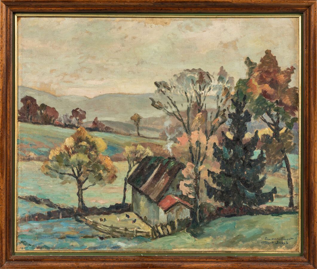 Null JOSEPH Albert (1868-1952). "Chaumière et basse cour". Oil on canvas signed &hellip;
