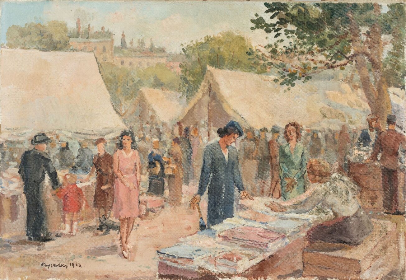 Null KRYCHEVSKY Mykola Vasyl (1898-1961). "Vista del mercado de un pueblo". Óleo&hellip;