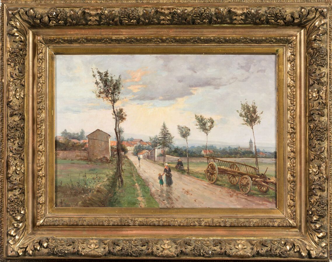 Null GARNIER Pierre (1847-1937) - "Paysage rural animé" - Huile sur toile signat&hellip;