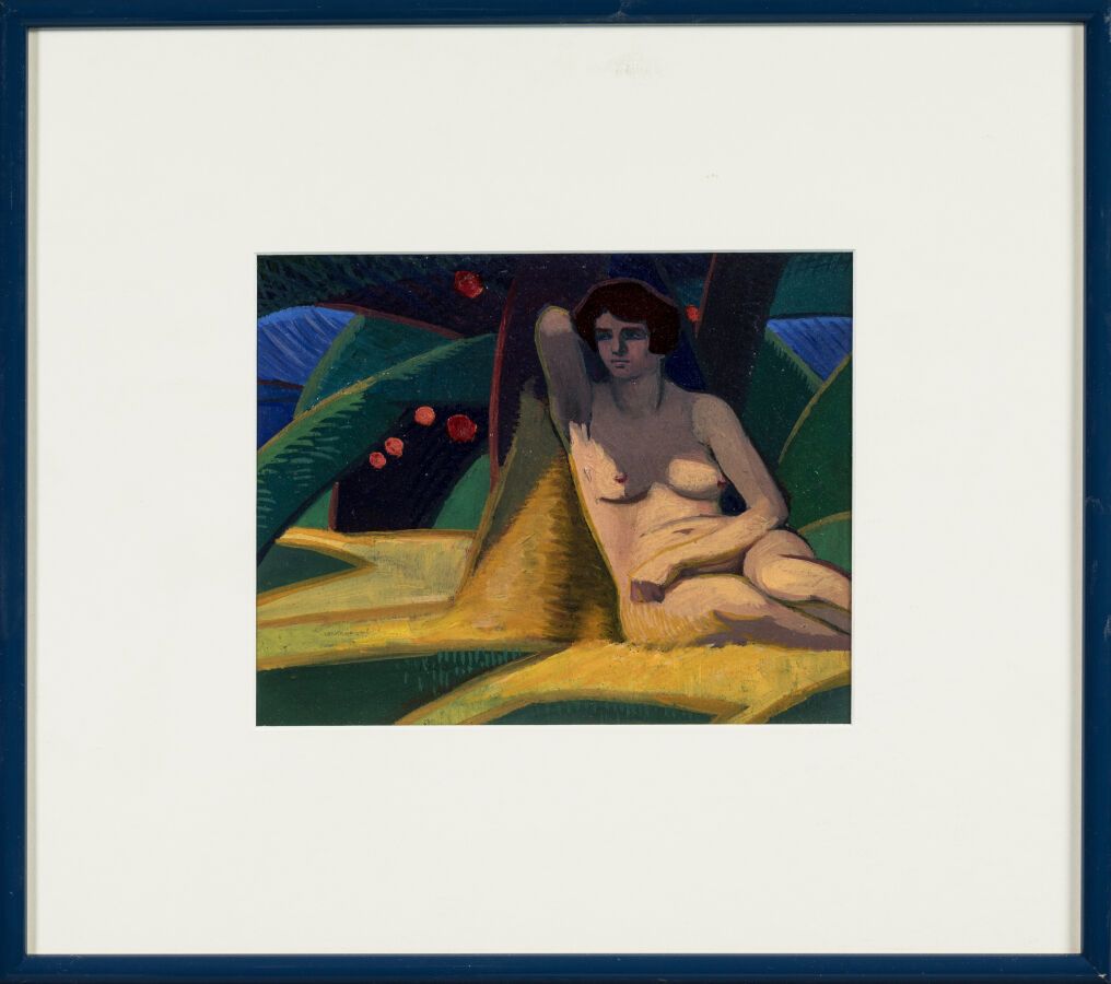 Null JOUHAUD Léon（1874-1950 年）作品，"Femme nue"。木板油画，1923 年。尺寸：16 x 20 厘米。 
杯垫。