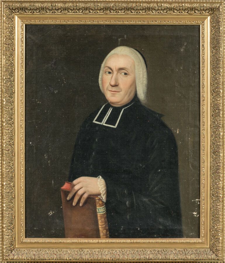 Null 18th century French school. "Portrait d'un abbé au livre de Bossuet". Oil o&hellip;