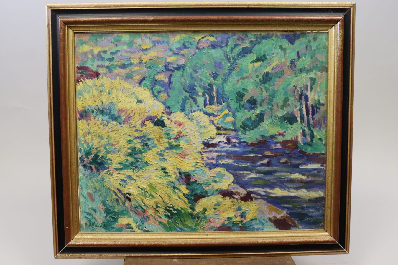 Null ALLUAUD Eugène (1866-1947). "View of a river in Limousin". Oil on canvas si&hellip;