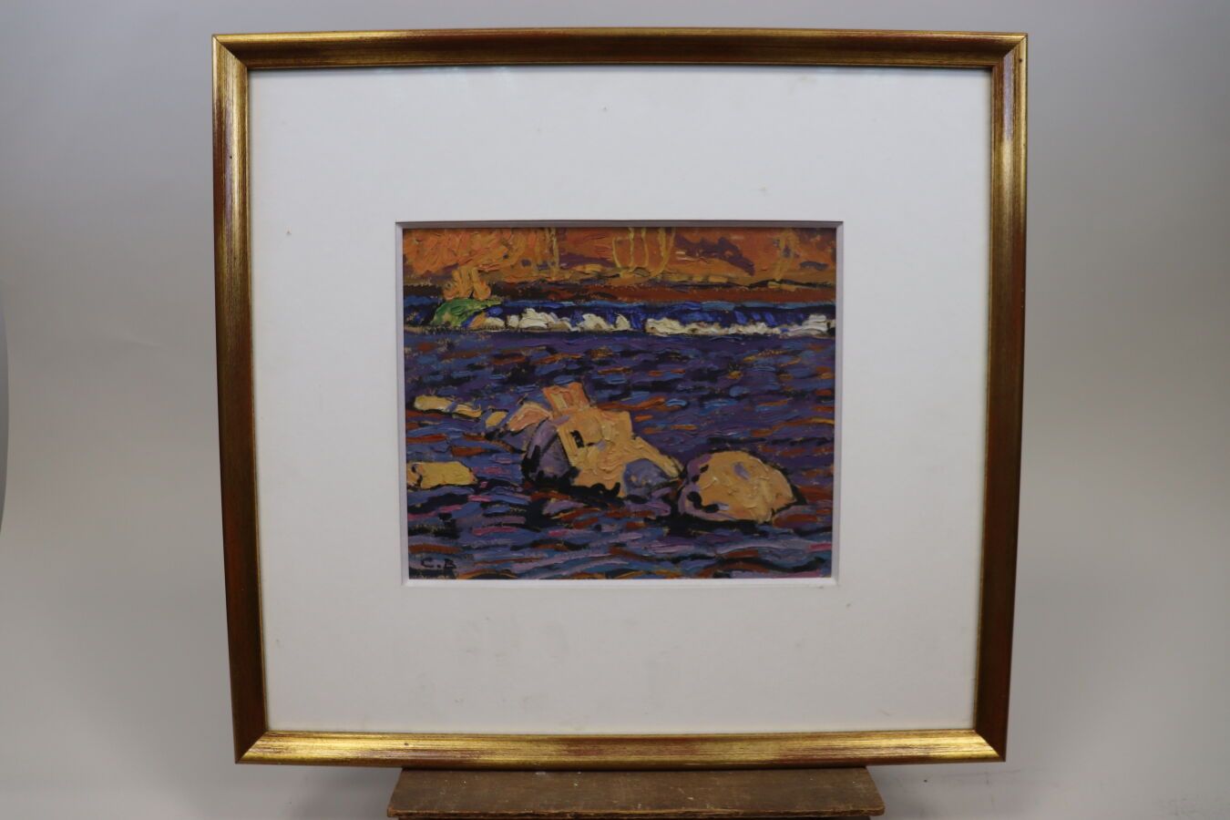 Null 比歇-夏尔-泰奥多尔（1863-1919/29）。河景纸面油画，左下方有花押。 
尺寸 20.5 x 25 厘米。 
已装裱。