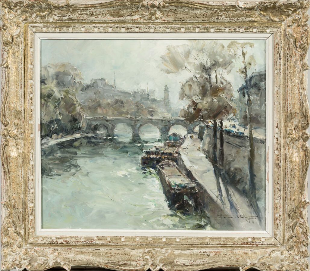 Null WAGNER Hermann Édouard (1894-1963). "Quai de Seine à Paris". Olio su tela f&hellip;