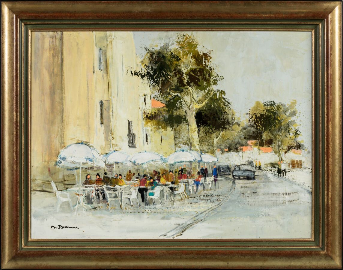 Null JOUENNE Michel (1933-2021). "Le café", Oil on canvas, signed lower left. 
S&hellip;