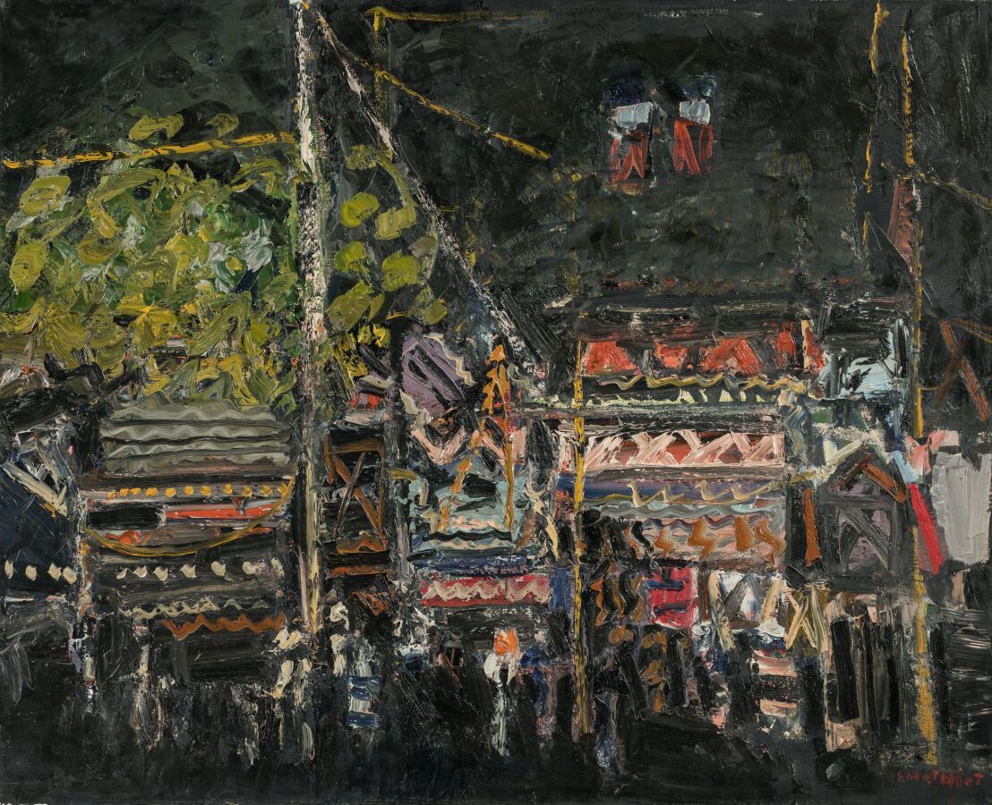 Null 马蒂厄-阿兰（1938 年）。"巴黎风光，游乐场"。布面油画，右下方有签名。 
尺寸：63 x 81 厘米。 
边缘略有缺损。