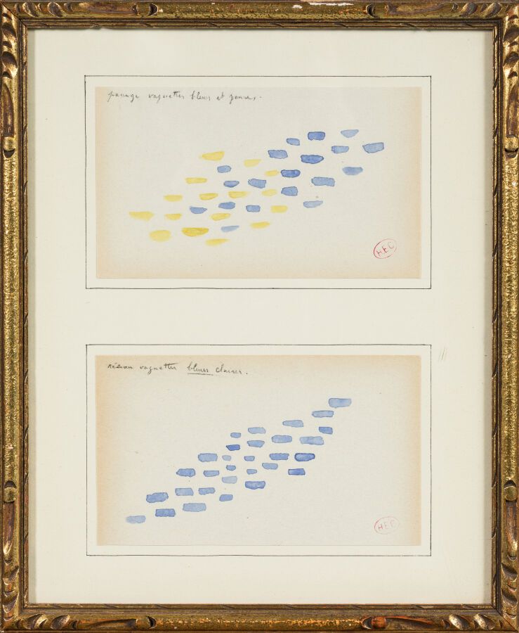 Null CROSS Henri-Edmond（1856-1910 年）。"点彩画研究一对笔记本纸张水彩画，每张 10 x 16.7 厘米。 
右下方盖有艺术家&hellip;