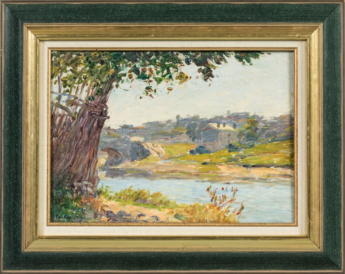 Null THOMAS Paul (1868-1910). "Limousin-Landschaft am Flussufer". Öl auf Leinwan&hellip;