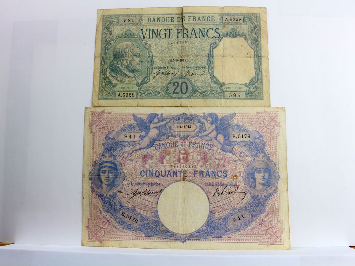 Null LOT de 2 BILLETS - 1- 20 Francs BAYARD - F.11-03a du 05.09.1918 - Qualité :&hellip;