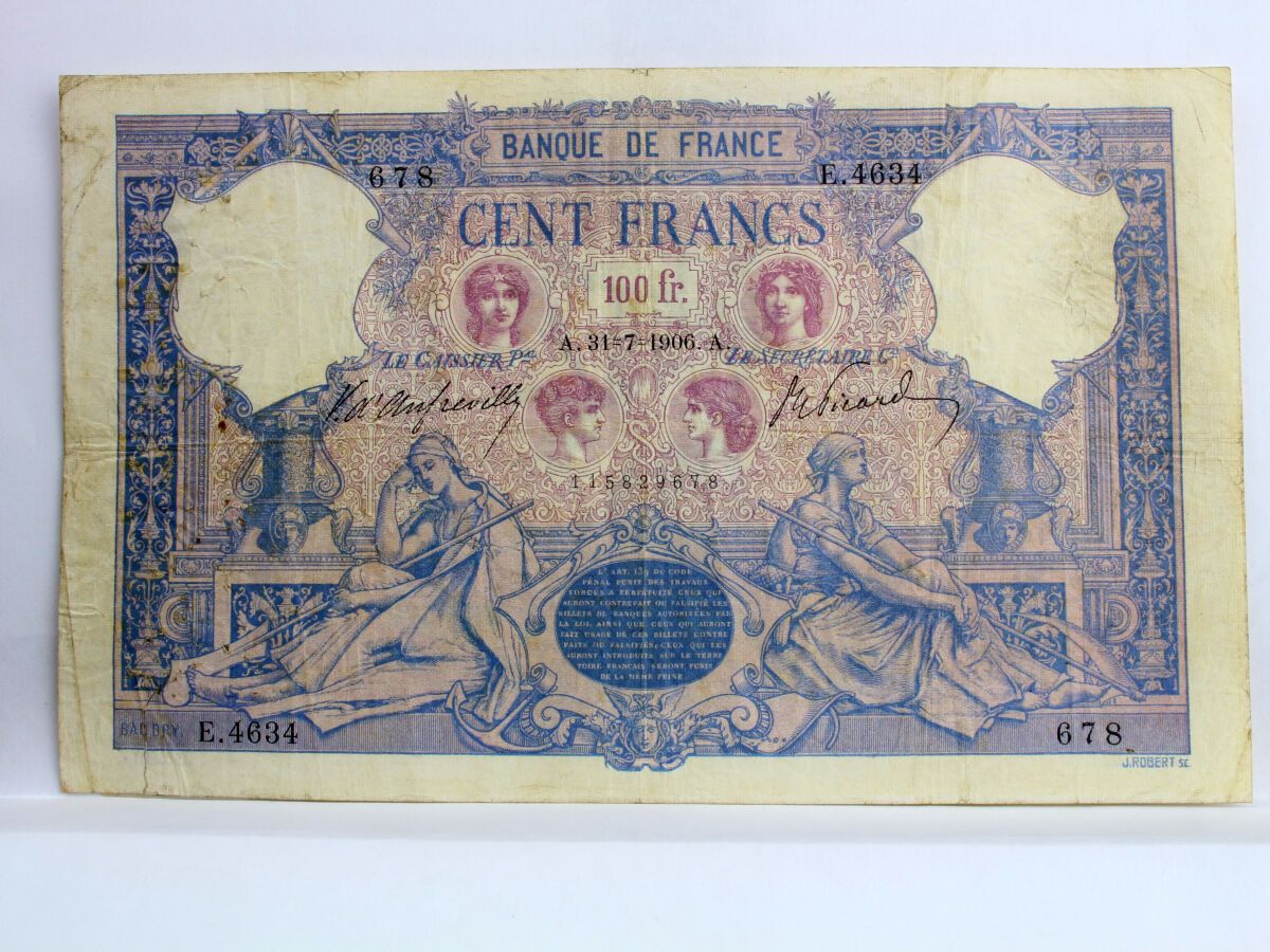 Null BILLET - 100 Francs BLEU ET ROSE - F.21-20 du 31.07.1906 - Qualité : TB (ca&hellip;