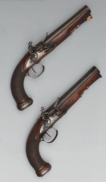 Null Paire de pistolets d'officier de cavalerie à silex, canons octogonaux légèr&hellip;