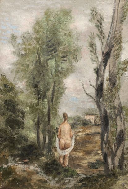 Roger BISSIÈRE (1886-1964) 
Back nude in a landscape, 1926
Oil on paper mounted &hellip;