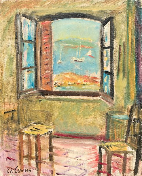 Charles CAMOIN (1879-1965) 
Saint-Tropez, studio window open to the sea
Oil on c&hellip;