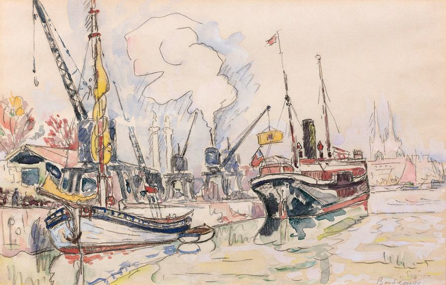 Paul SIGNAC (1863-1935) 
Bordeaux, le port
Aquarelle rehaussée de gouache sur tr&hellip;