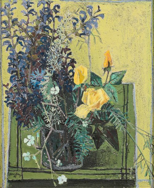 Edouard Georges MAC AVOY (1905-1991) 
Bouquet de roses jaunes et fleurs variées,&hellip;
