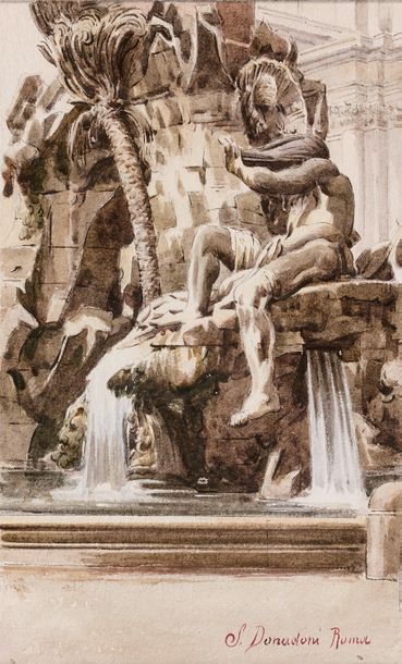 Stefano DONADONI (Bergame 1844 - Rome 1914) 
Study of a statue in Piazza Navona
&hellip;