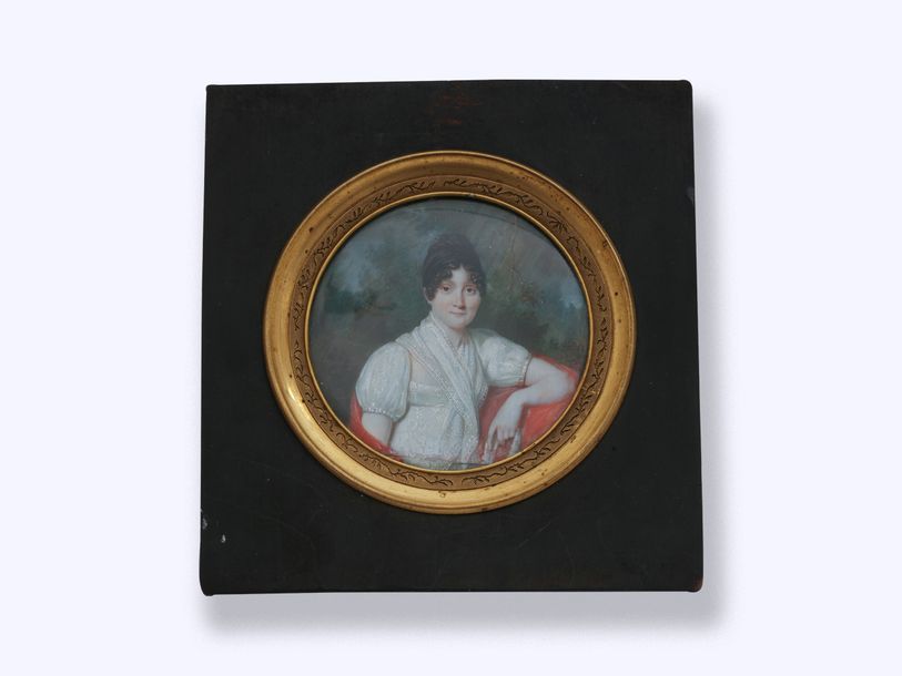 Null École française vers 1810. Portrait d'une femme. Belle miniature ronde pein&hellip;