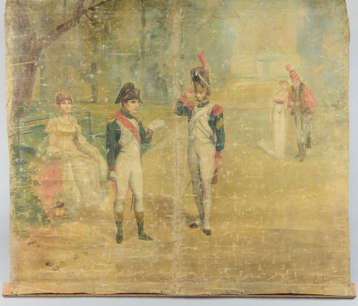 Null E. Mérou, peinture sur toile murale, rectangulaire : l'Empereur Napoléon et&hellip;
