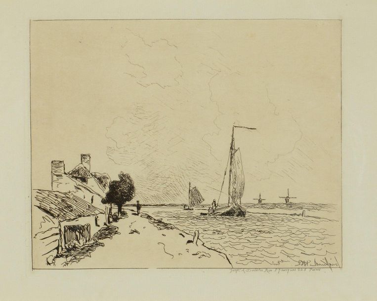 Null Johan - Barthold JONGKIND (1819 - 1891). Les deux barques à voile. Planche &hellip;