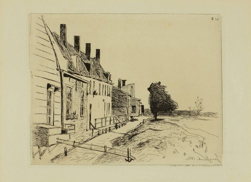 Null Johan - Barthold JONGKIND (1819 - 1891). Les maisons au bord du canal. Plan&hellip;