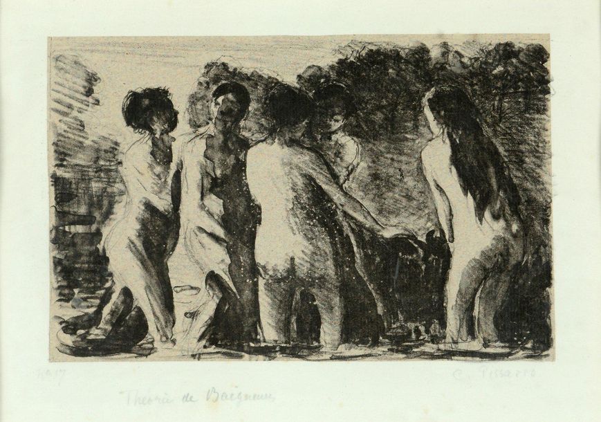 Null Camille PISSARRO (1830 - 1903). Théorie de baigneuses. 1897. Lithographie s&hellip;