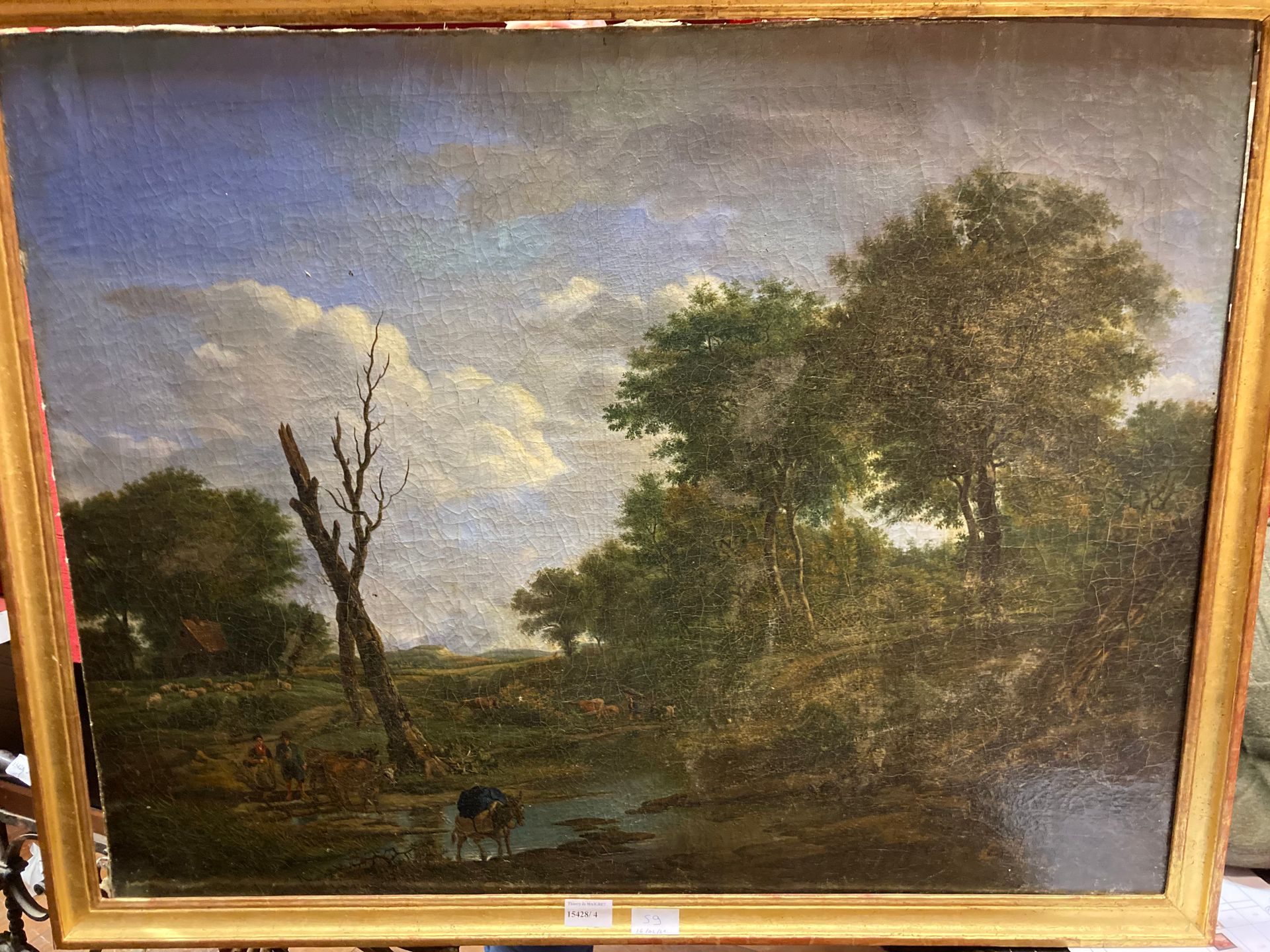 Null 
French School of the XIXth century

Pastoral landscape, ford

Oil on canva&hellip;