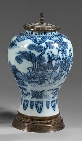 DELFT Earthenware baluster decorated in blue monochrome with Chinese characters &hellip;