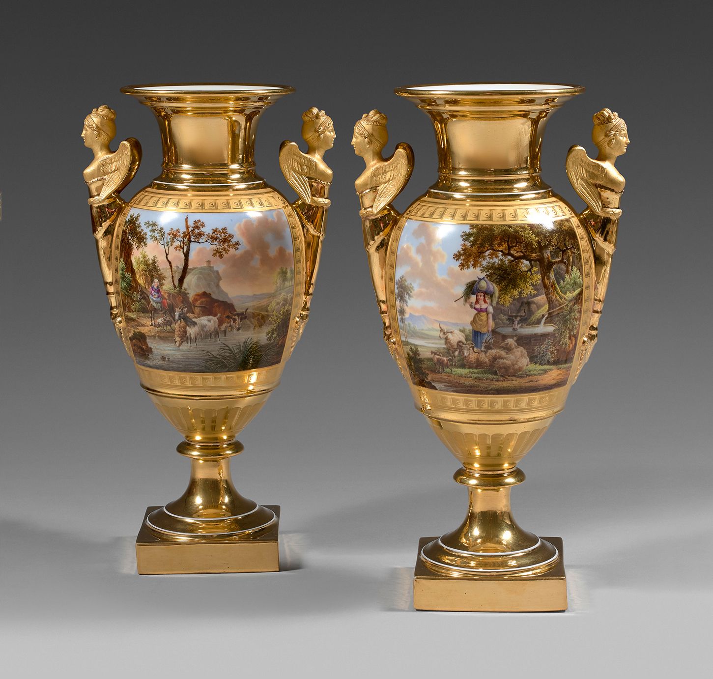 Null 
Paire de vases en porcelaine de Paris (Schoelcher) du début du XIXe siècle&hellip;