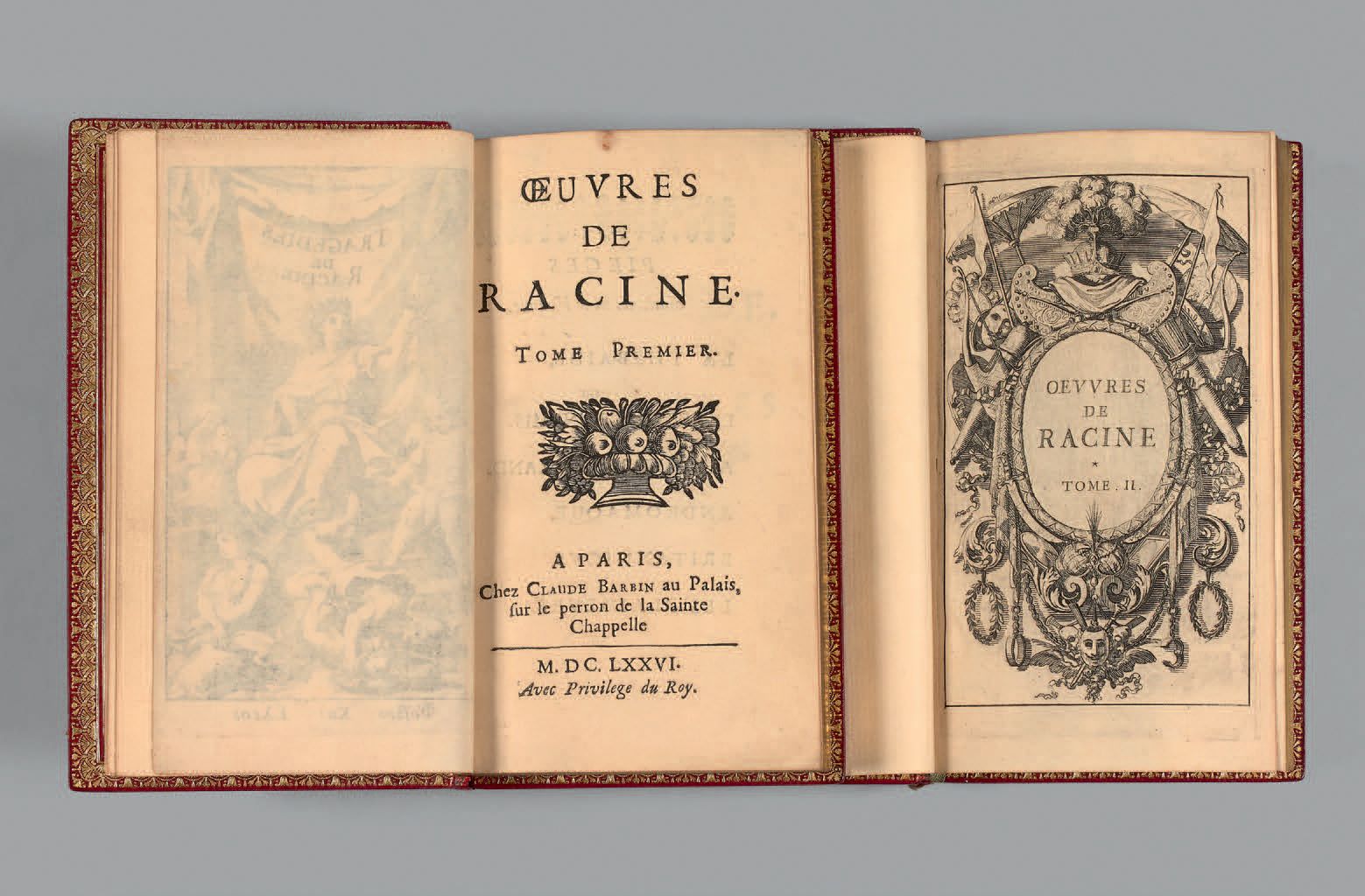 RACINE (Jean). OEuvres.A 巴黎，Chez Claude Barbin，1676年。2卷12开本(87 x 156 mm)，红色摩洛哥，三&hellip;