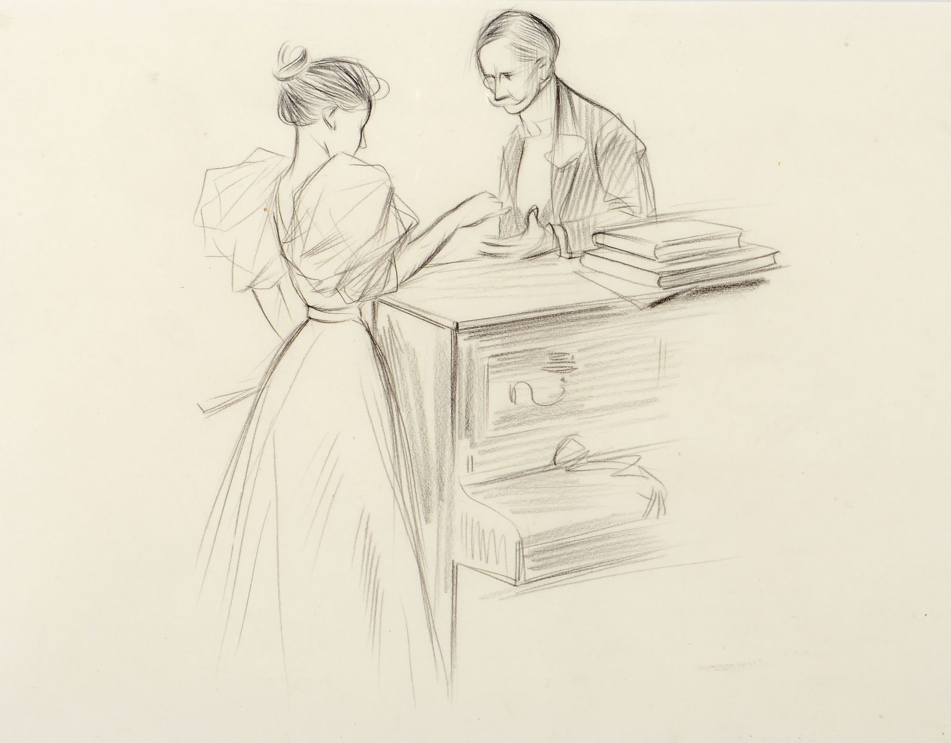 Jean-Louis FORAIN (1852-1931) 
Le monocle au piano
Dessin au crayon noir et à l'&hellip;