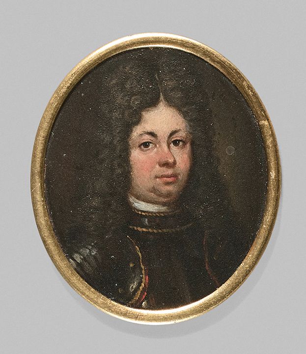 École Française du XVIIe siècle 
Portrait d'homme en armure.
Miniature ovale pei&hellip;