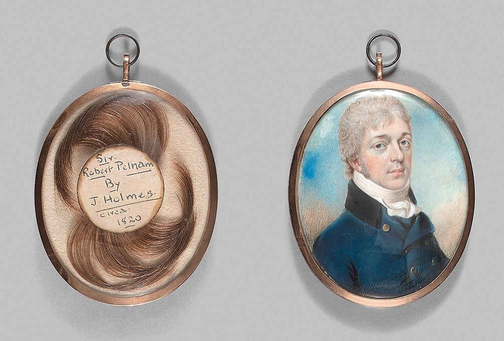 James HOLMES (1777-1860) 
Portrait de Sir Robert PELHAM.
Miniature ovale peinte &hellip;