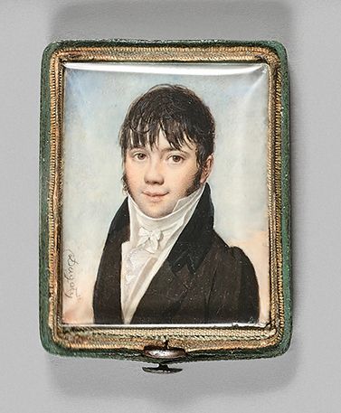 Pierre Édouard GAUTIER DAGOTY (Florence, 1775 - Bordeaux, 1871) 
年轻人的肖像。
长方形的微型画&hellip;