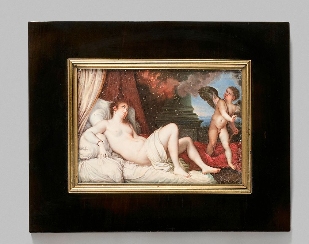 Nicola ROSSI, école ITALIENNE actif vers 1800 
Danaé et Cupidon.
Miniature recta&hellip;
