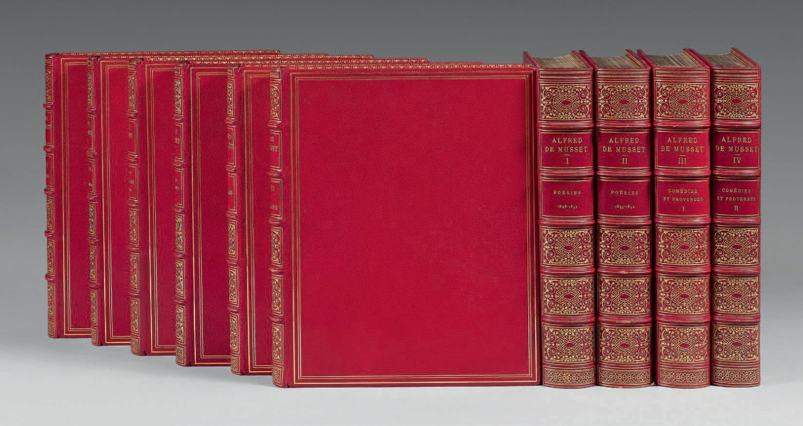 MUSSET (Alfred de). - 作品（9卷）。-- 遗作。巴黎，Alphonse
Lemerre，编辑，1884-1895。共10卷，大4开本，红色&hellip;