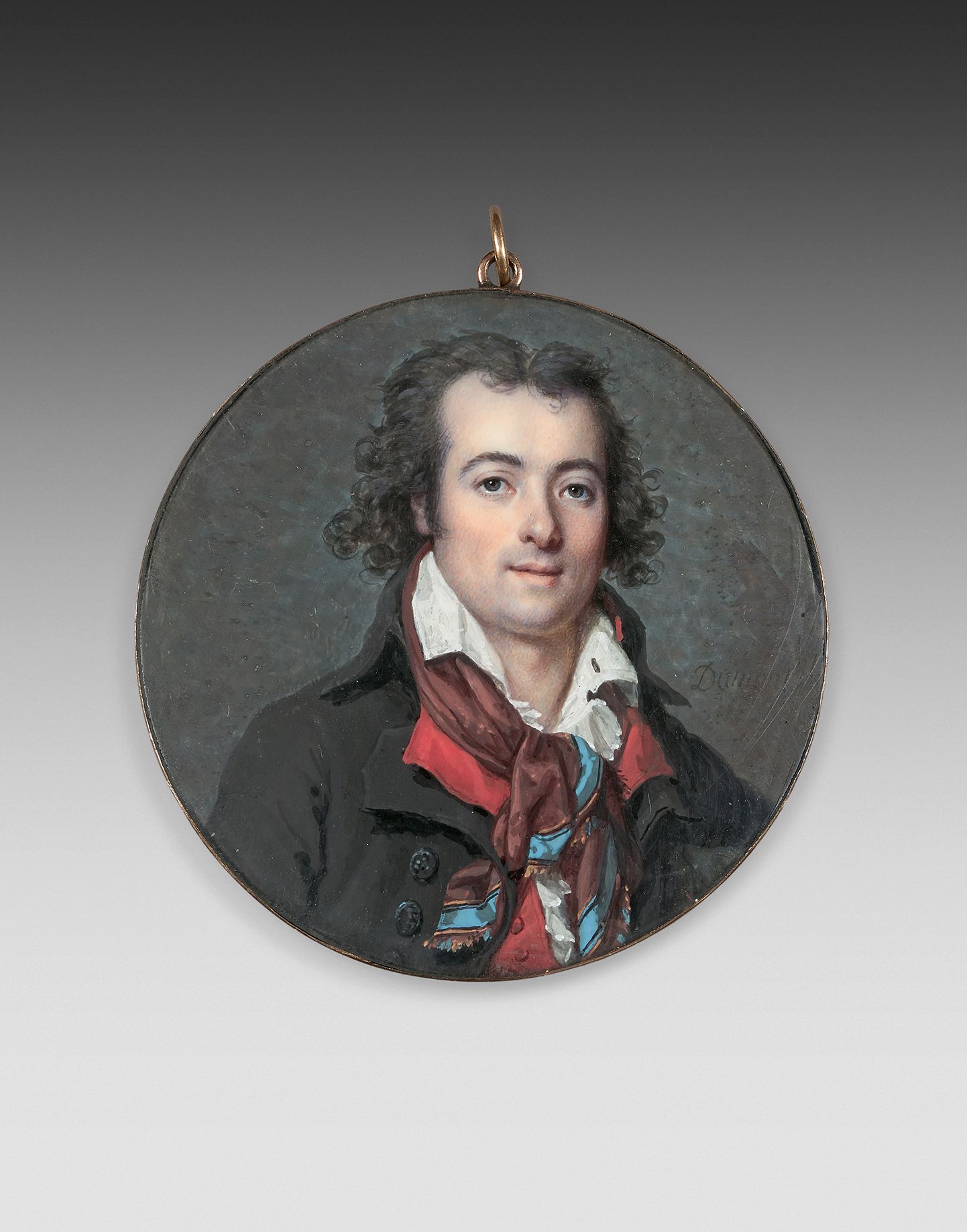 François DUMONT (Lunéville 1751-Paris 1831) 戴着围巾的艺术家肖像
象牙上的水彩和水粉画，金框。
签名和日期居中的Du&hellip;