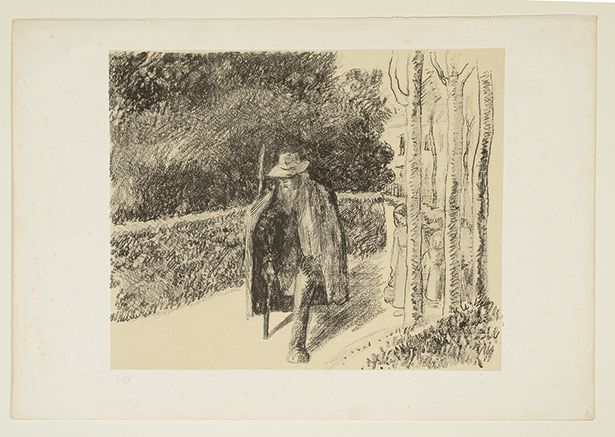Camille PISSARRO (1830-1903) 拄着拐杖的乞丐，1897年
绒布贴花石版画。一个非常精美和罕见的编号为1的样书，来自仅有几份的版本。
&hellip;