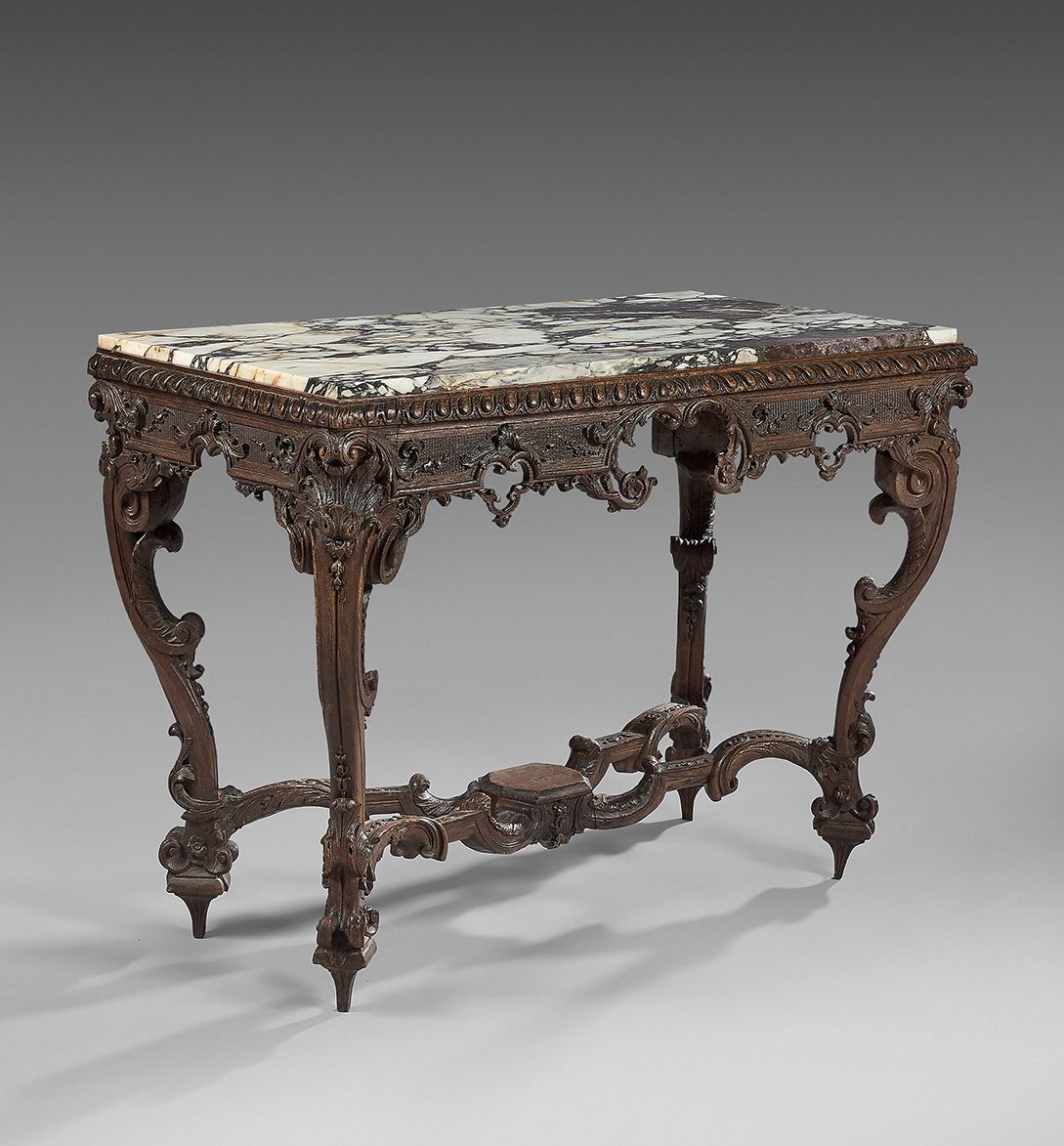 Null A rare moulded and carved oak console table with openwork cartouches and fr&hellip;