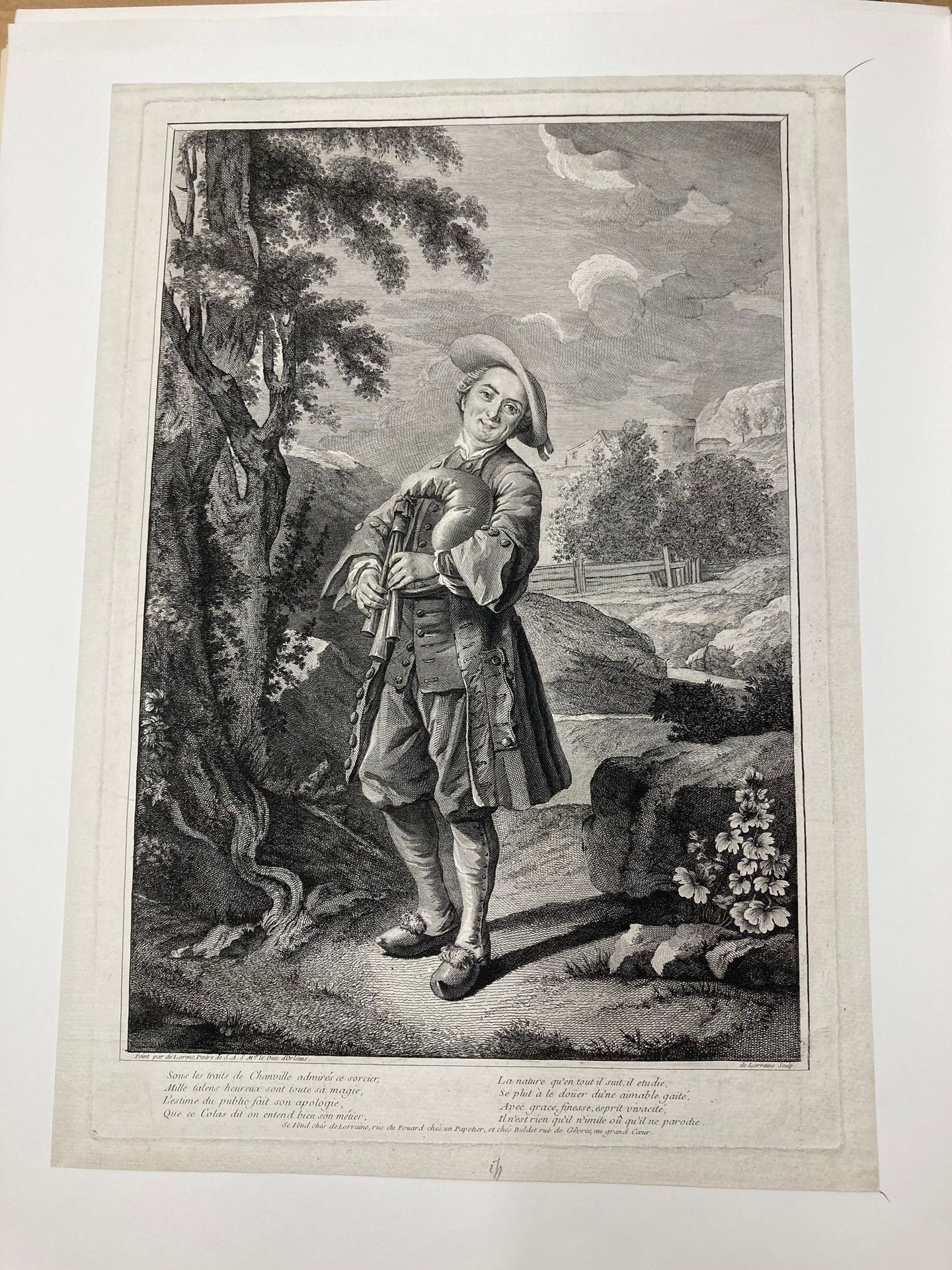 Jean -Baptiste DE LORRAINE (1737?) 扮演科拉斯的演员尚佩尔的肖像，在德洛姆之后雕刻
蚀刻，錾刻。非常好的证明，轻微的折叠和修复&hellip;
