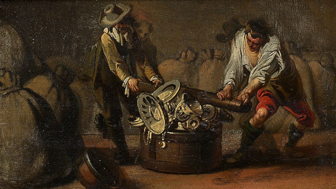 Attribué à Jacob DUCK (1600-1667) Dos ladrones abriendo su botín
Panel de roble,&hellip;