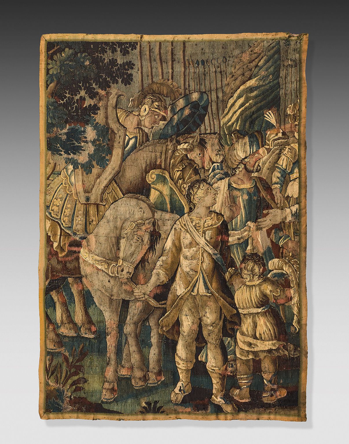 Null 挂毯表现了一个有几匹马和不同人物的战争场面，这个片段可以归结为《亚历山大历史》中的一个情节，在奥布松工厂编织的版本中，在查尔斯-勒布伦之后悬挂，
XV&hellip;