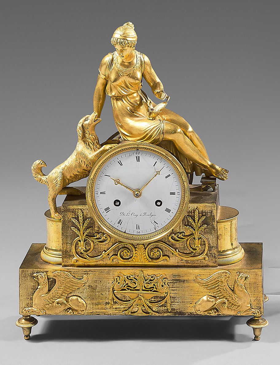 Null Chased and gilt bronze clock with themes of Love and Fidelity in the form o&hellip;