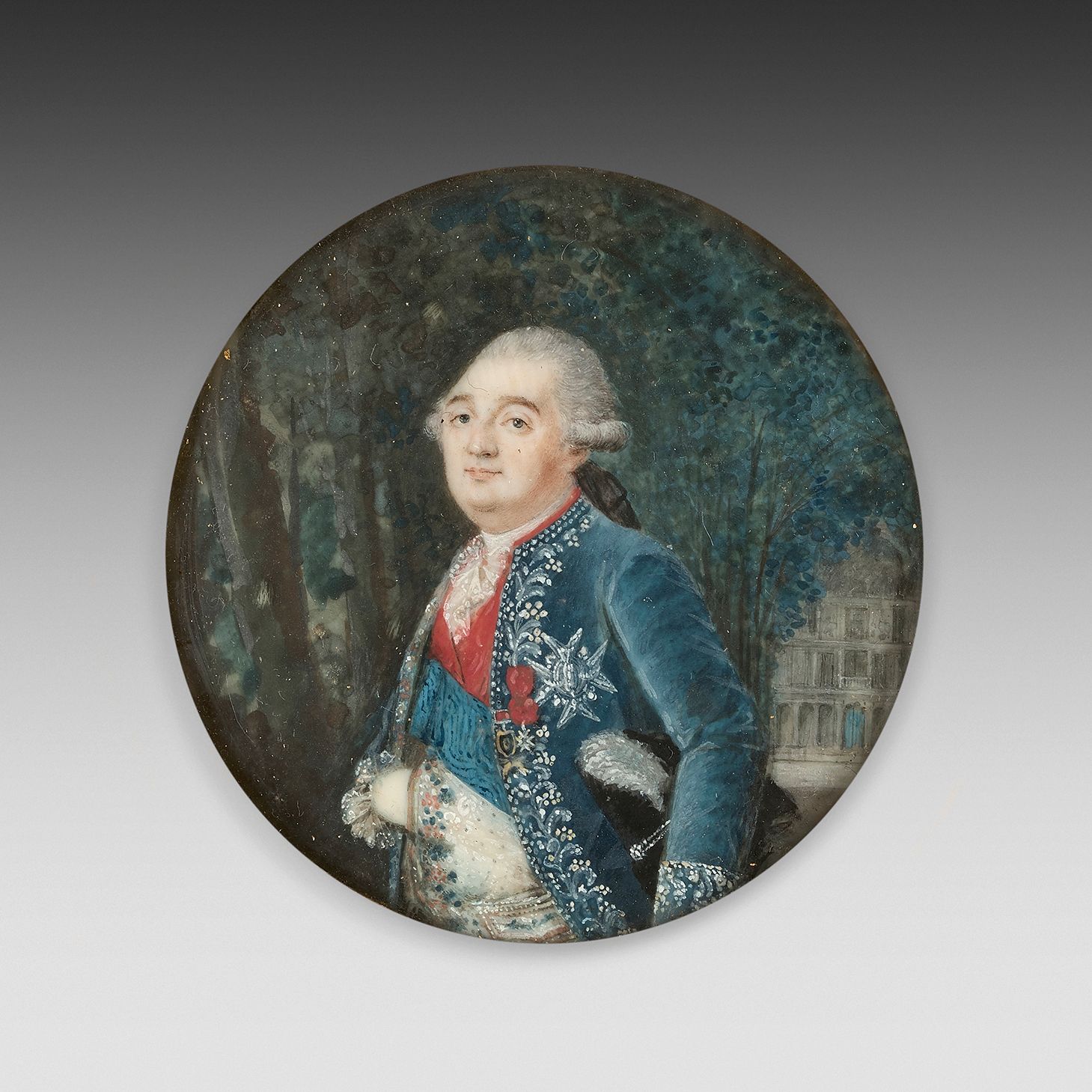 Attribué à Claude HOUIN (1750-1817) 国王路易十六在杜伊勒里宫前的肖像
象牙上的水彩和水粉画。
D: 5.8 cm
作为让-巴&hellip;