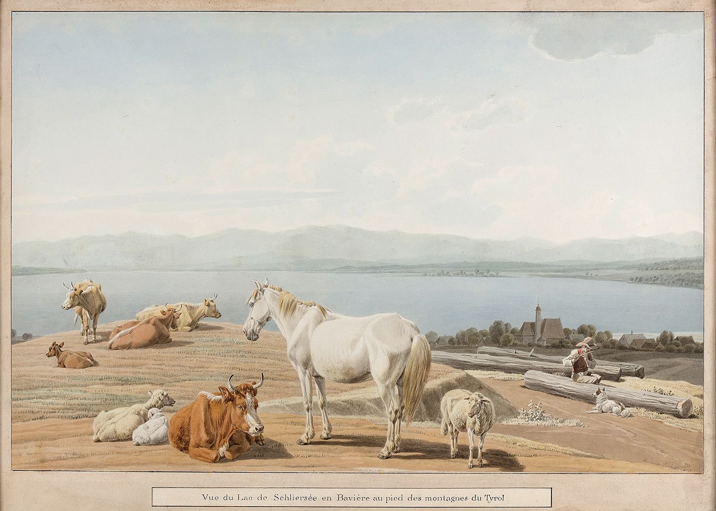 Wilhelm von KOBELL (Manheim 1766-Munich 1853) 在巴伐利亚州蒂罗尔山脚下的Schliesée湖边的牧羊人和牛群
钢笔&hellip;