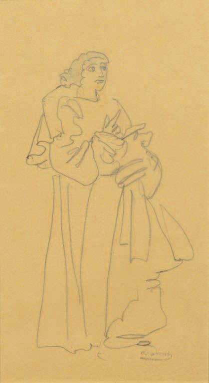 André DERAIN (1880-1954) 字号
两幅黑色铅笔画，在右下方盖有签名。
23 x 12.5和22 x 14厘米
 （一，折叠）。